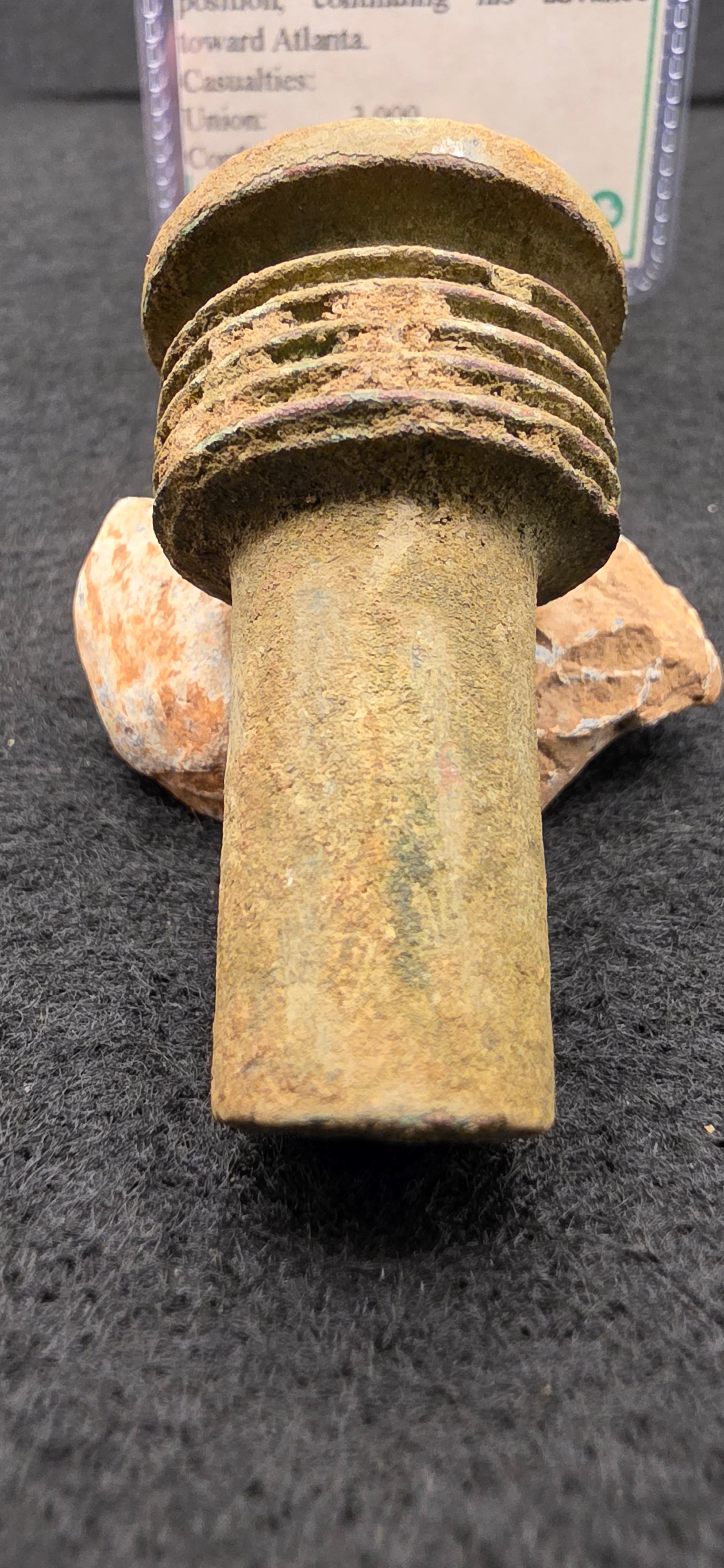 Battle of Kennesaw Mountain mortar fuse adapter with fuse intact and 2 "minie balls bullets"