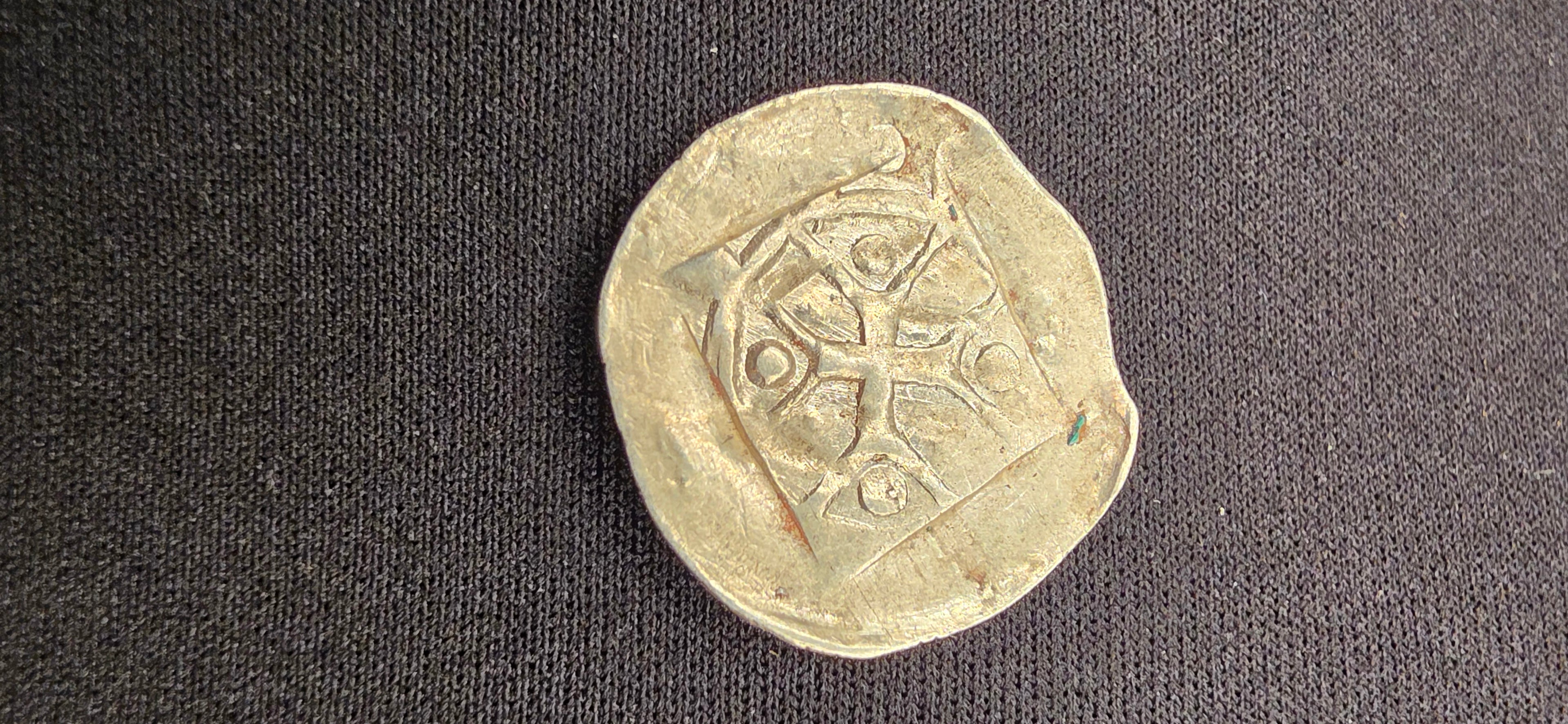 Medieval German Silver Heller c. 1300–1400 AD – Hand of God Type – Hammered Silver
