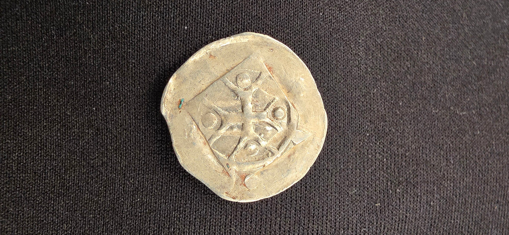 Medieval German Silver Heller c. 1300–1400 AD – Hand of God Type – Hammered Silver
