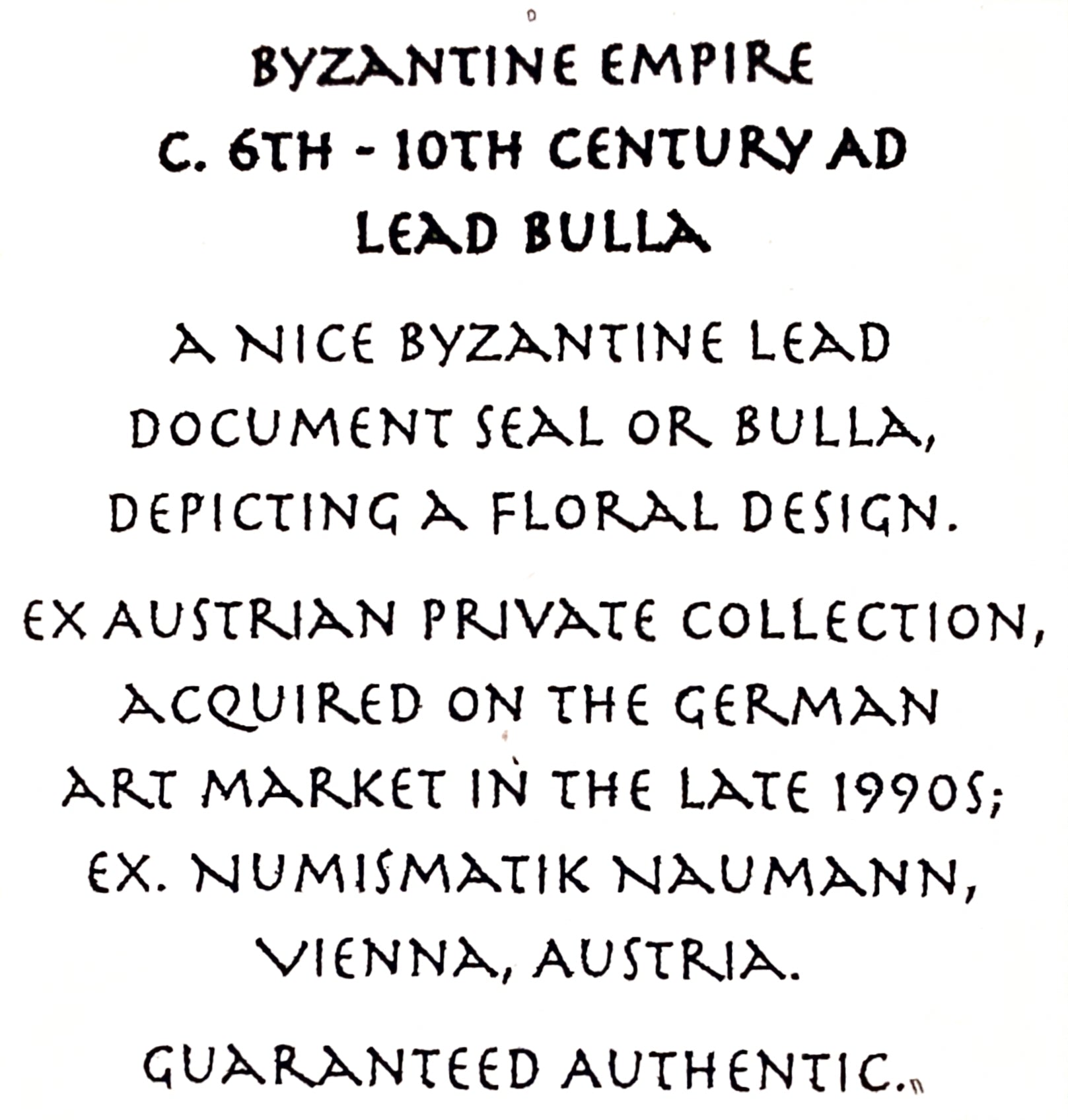 Byzantine Lead Bulla / Document Seal – c. 6th–10th Century AD
