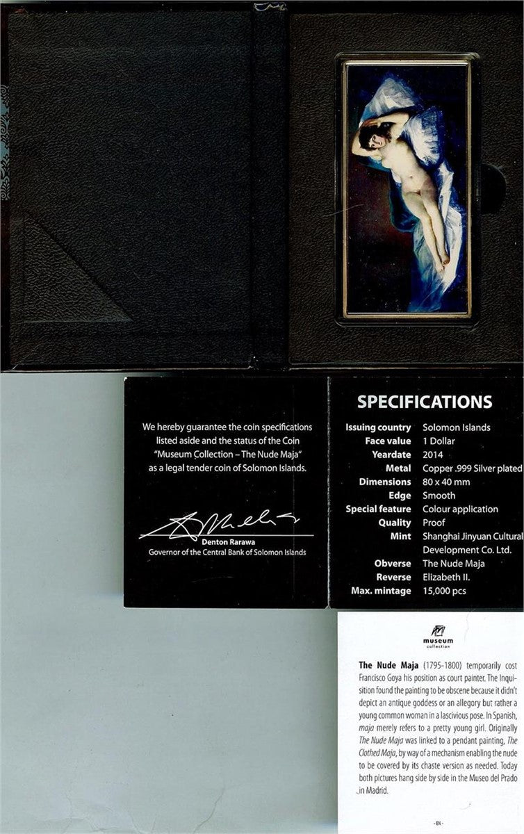 2014 Solomon Islands “The Nude Maja” Goya Proof Art Coin w/ COA Box