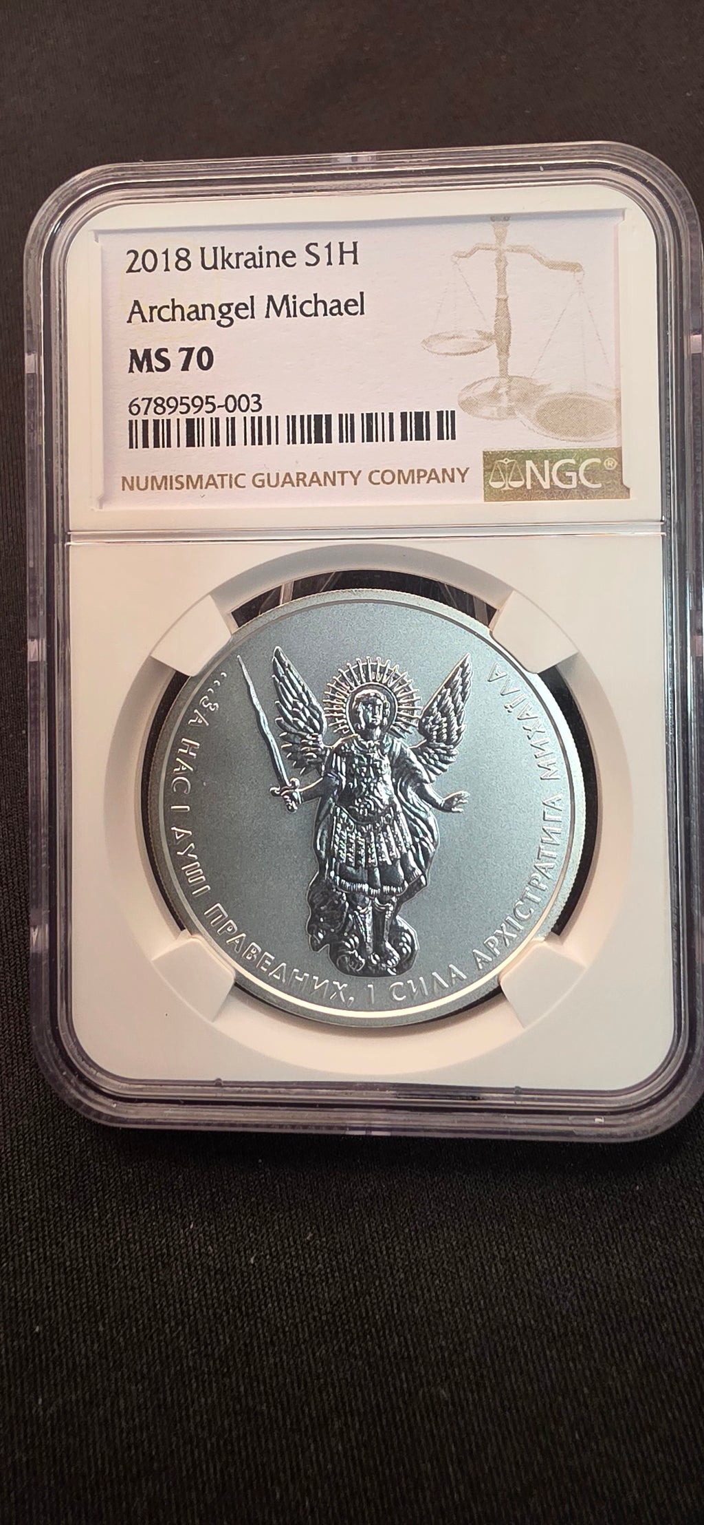 2018 Ukraine 1 Hryvnia “Archangel Michael”
NGC MS70 — Perfect Grade Silver