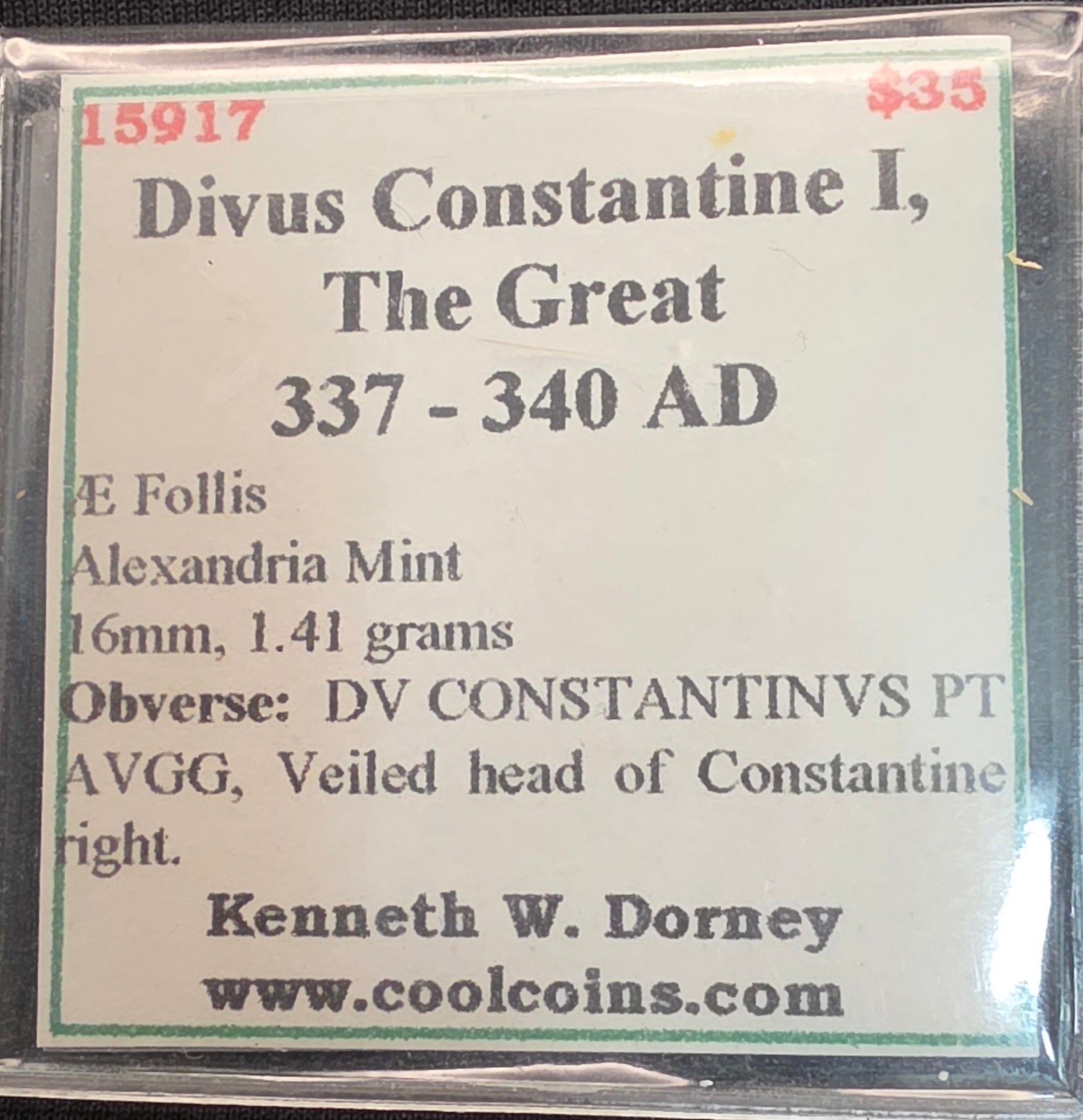Divus Constantine I “The Great” AE Follis – Alexandria Mint – 337–340 AD